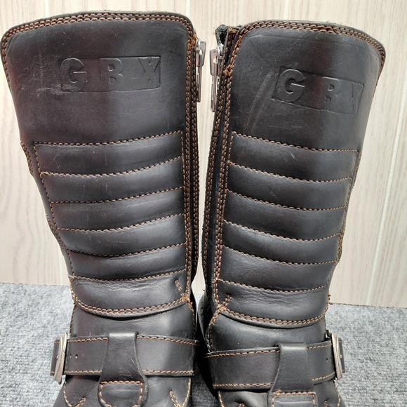 VTG 90s GBX Leather Boots Buckles SZ 8 Combat Moto Biker Punk Goth Emo Grunge - Picture 9 of 16